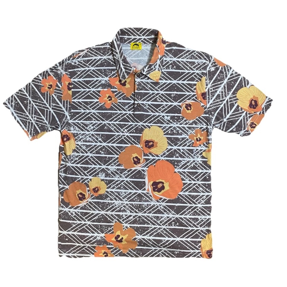 Kealopiko Organic Cotton XL Polo Orange/Brown Floral Sustainable Made In USA